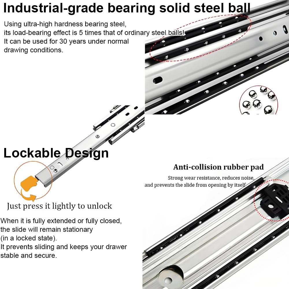Guide per cassetti resistenti con meccanismo di bloccaggio, guide con cuscinetti a sfera a estensione completa per cassette degli attrezzi