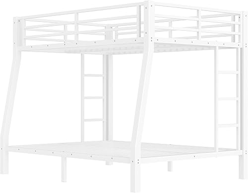 Miniatura 94 de Harper & Bright Designs Litera de metal completo sobre tamaño matrimonial para adultos, marco de cama de metal resistente con escalera y correas de