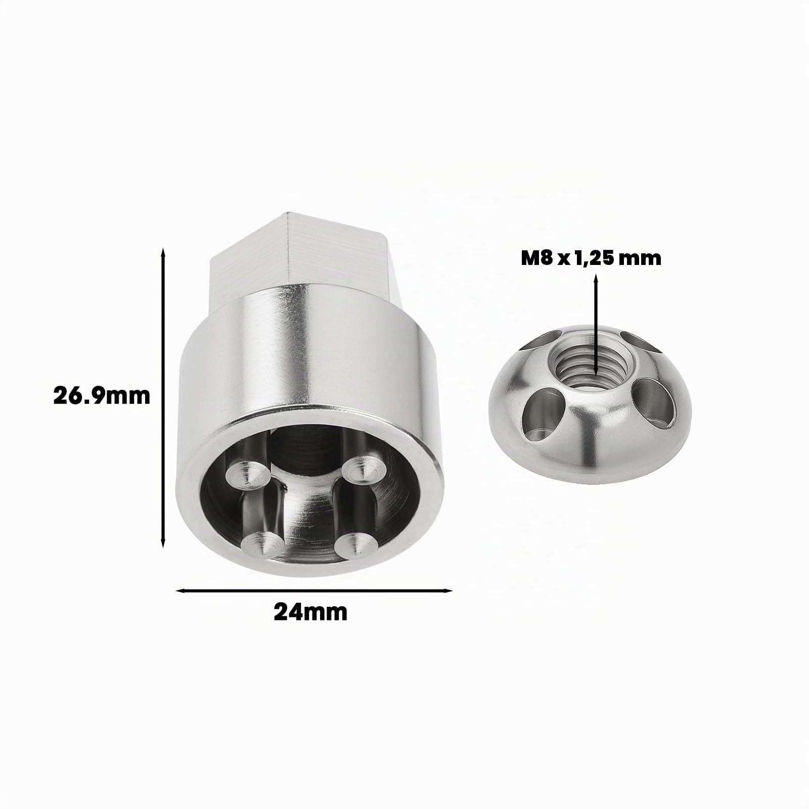 1 Set di dadi antifurto M8 a 4 fori, in acciaio inox, antifurto per tenda da tetto, portabici, impianto solare (4 dadi, 1 lucchetto) argento