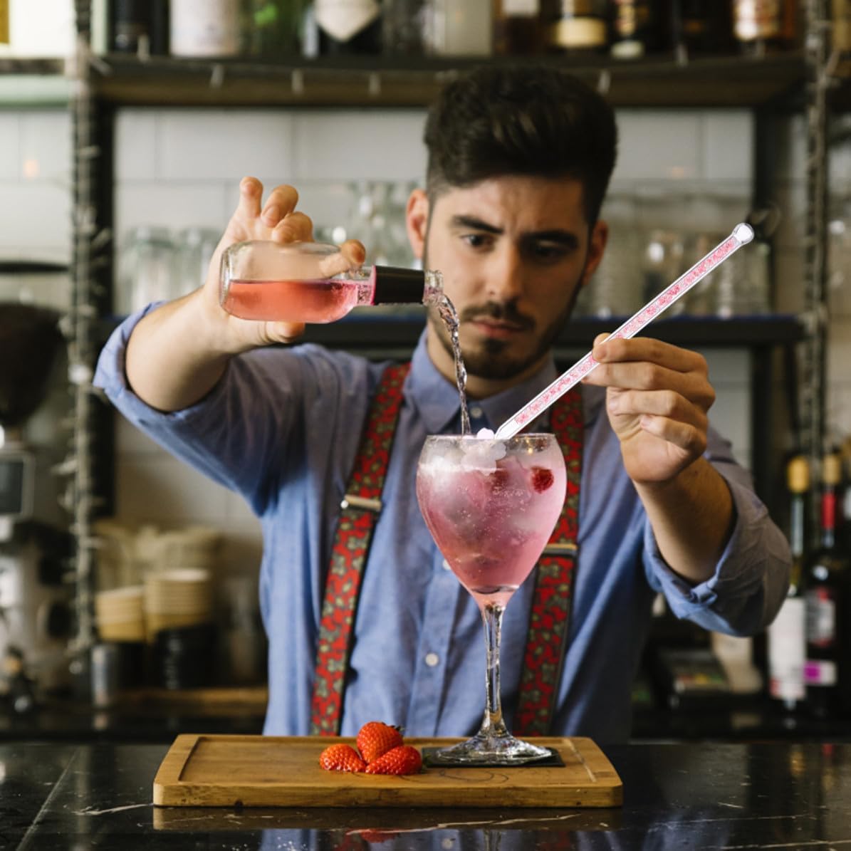 Cherry Blossom Sparkling Glass Swizzle Stick Pink Kitchen