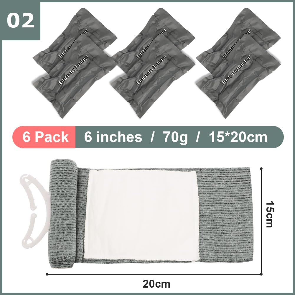 Lot de 6 bandages israéliens : garrot pour blessures traumatiques, pansement d'urgence israélien, bandage de compression stérile, scellé sous vide, à utiliser dans les kits de premiers soins et les