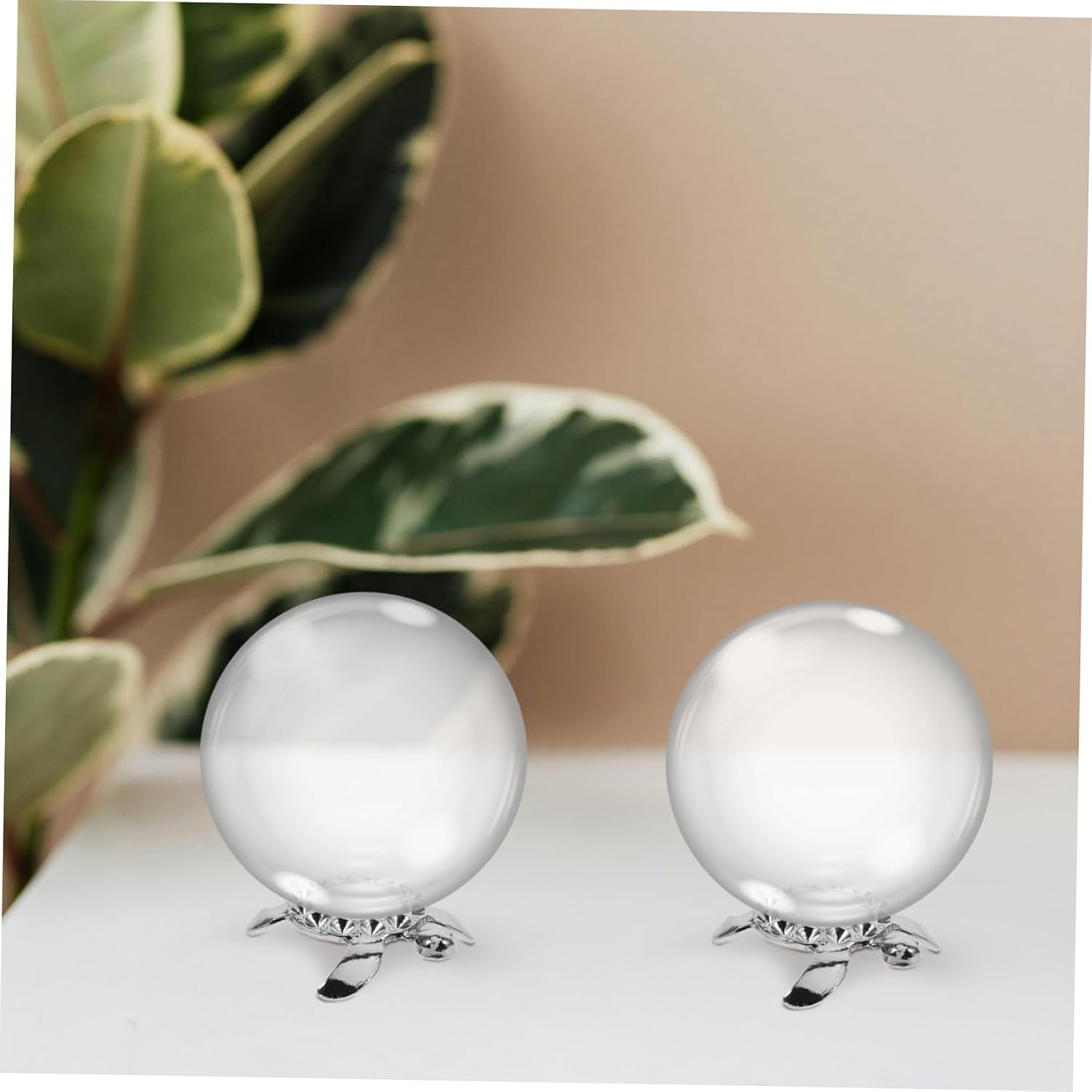 Metal Crystal Ball 2pcs Display Pedestal Turtle Shaped for Home