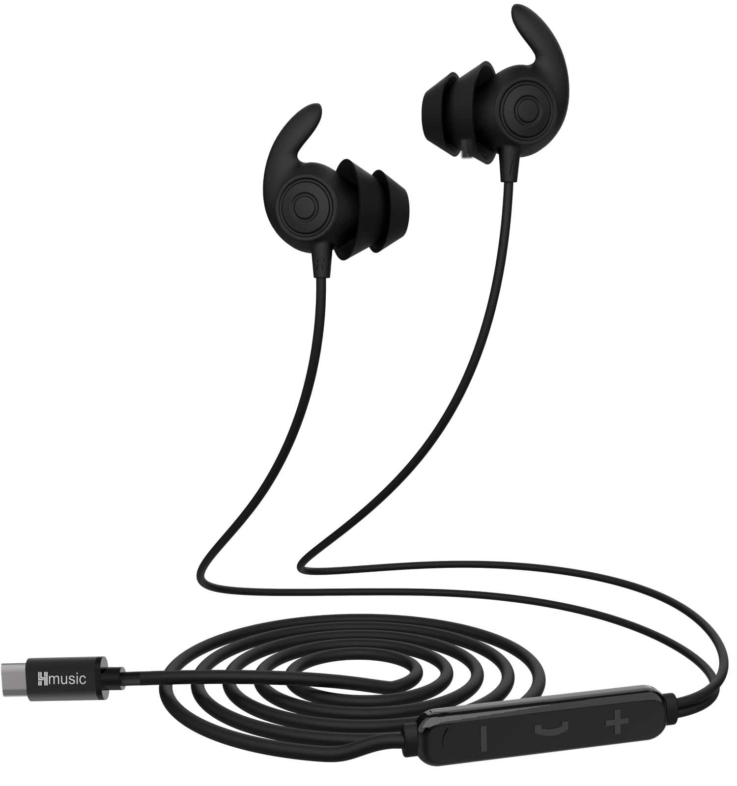 Hmusic Auricolari per Dormire, Silicone morbido e comodo, Isolamento Acustico 30 dB, Cuffie con filo USB-C e microfono, Design piatto per dormire di lato, Viaggio, Meditazione(Nero)