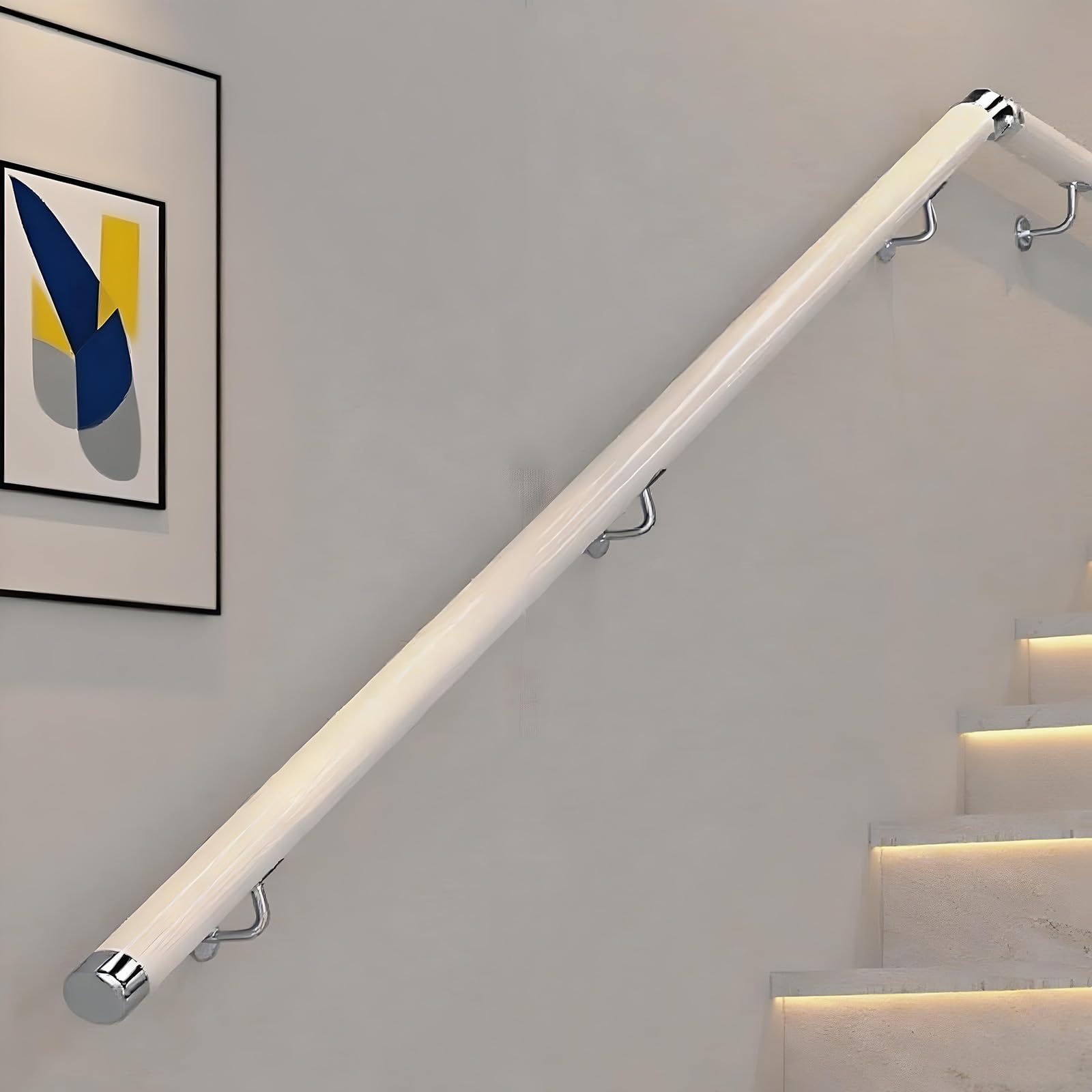 Dawselod D Awselo White Woo Handrail,Roun Stair Han Rail,Wall Mounte Staircase Balustrade,Non-Slip Outdoor Safety Grab Bar For Younger/Elder/Disable