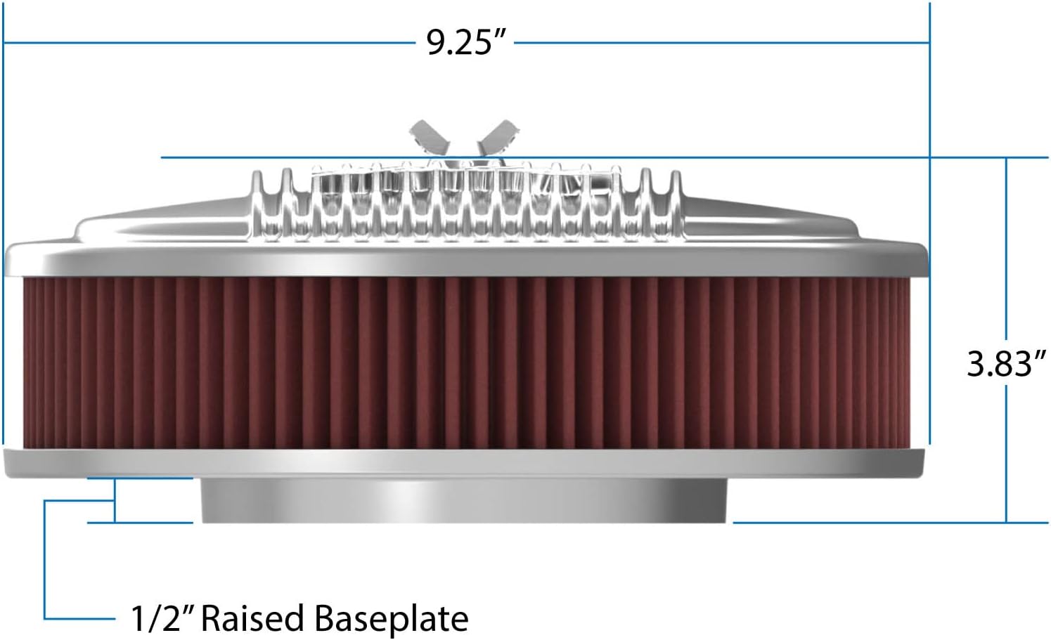 Akụkụ view dimensions of Holley 120-401 Oval Air Cleaner