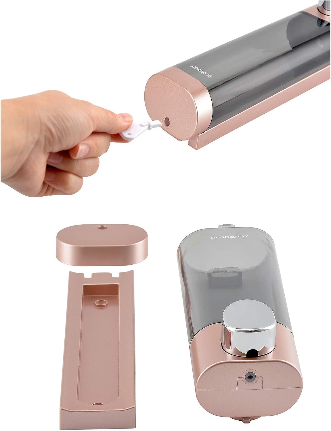 Bosharon Wall Mounted Liquid Soap Dispenser, for Bathroom, Kitchen, Hotels, Restaurants. Shower Soap Dispenser 300 ML (Rose Gold Single Chamber)