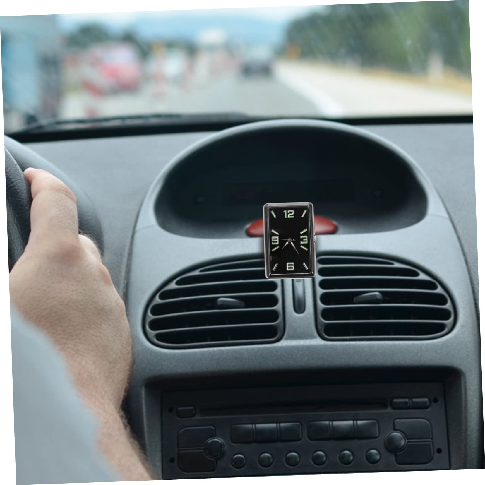 Reloj Cuadrado del Coche Negro de Aleación y Vidrio | Pequeño Reloj Analógico a Pilas, Diseño Simple y Elegante, Accesorio Ligero para Hogar y Escuela