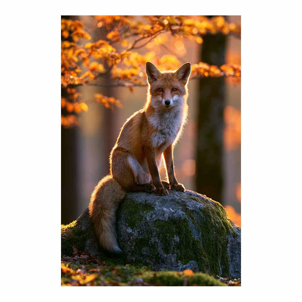 PUQAAEO Art Canvas Painting Posters and Prints Animal Canvas Wall Art Autumn Fox Forestss Rock for Wall Decor and Home decorations Office Decor(Multicolor)-70x100cm Unframed