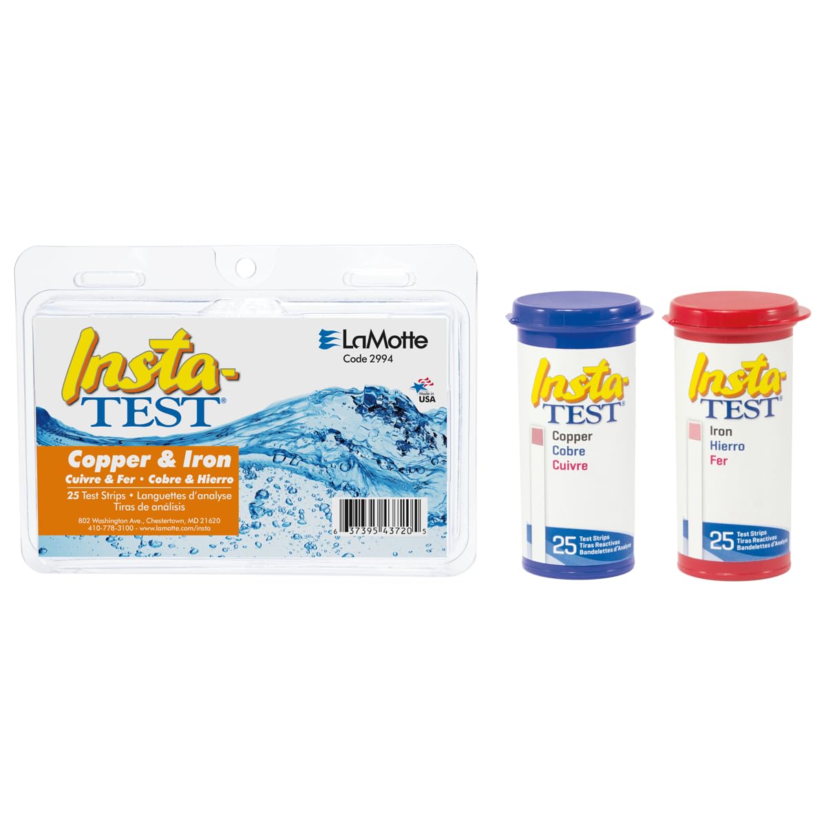 LaMotte 2994 Insta-Test Iron and Copper Multi-Factor Test Strip Kit, 0-5ppm Iron Range, 0-3ppm Copper Range, 25 Count Tubes
