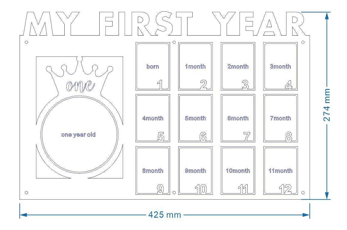Cornice portafoto per il primo anno del bambino, con scritta "My First Year", con 12 foto mensili, perfetta come regalo di compleanno