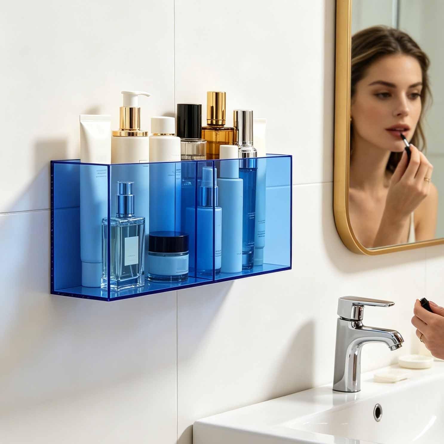 Dalumian Blue Acrylic Display Shelf Wall Mounted, Floating Shelves For Bathroom, Hanging Magazine Rack, Nail Polish Book Decoration Makeup Perfume Organizer(Blue)