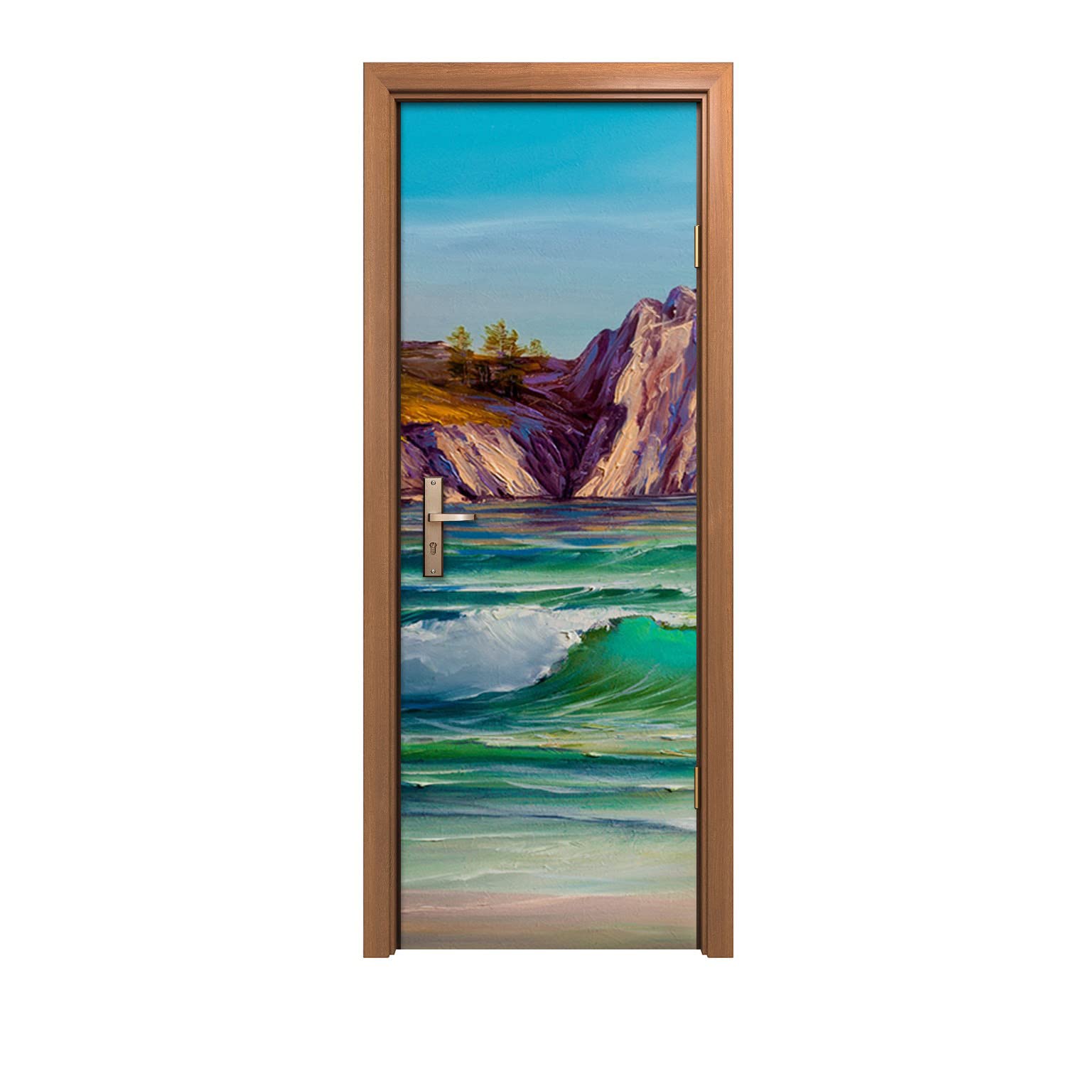 Autocollant de porte 70x200cm vague déco intérieure papier peint trompe l oeil mural