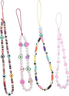 Uonlytech 4 Peças Cordão De Contas Para Celular Cordão De Telefone Cordão De Telefone Destacável Corrente De Telefone Celular Cordas Curtas Contas Alça De Telefone Argila De Polímero