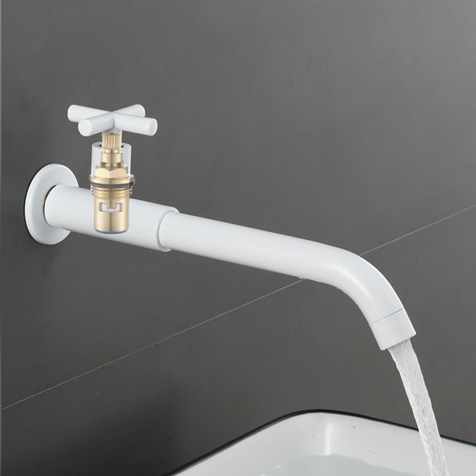 Antyczny mosiężny kran ścienny, obrotowy kran do zlewu zimnej wody, armatura łazienkowa 28 cm, trwały, stylowy design dla nowoczesności i wystroju