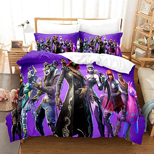 Zifarm Gaming Jeu Housse de Couette pour Chambre d'enfant 1 Personne 90x190 Enfant Gamer Fortnite 3D Parure De Lit Violet Parure De Lit en Microfibre