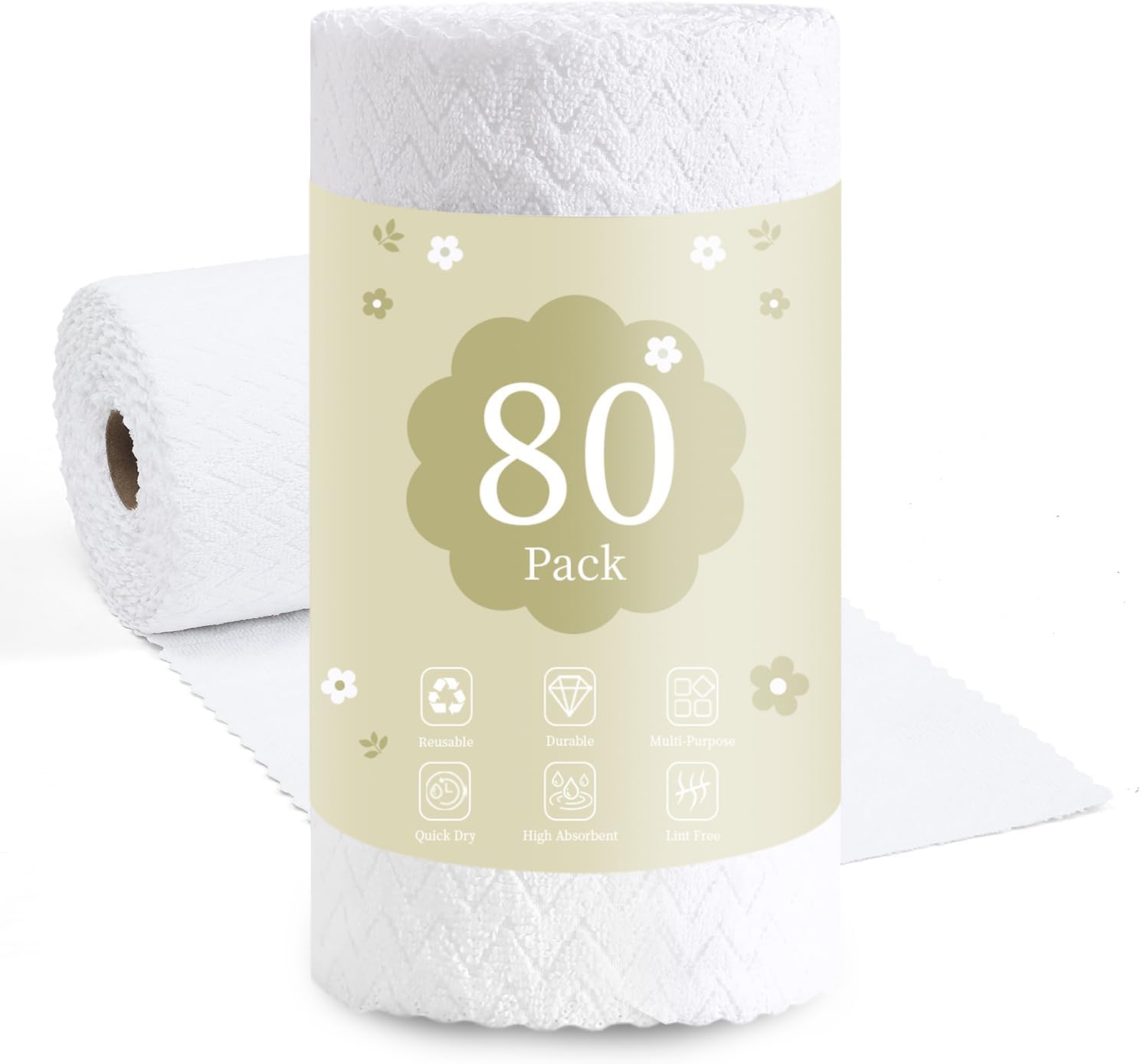 80 Pack Microfiber Cleaning Cloth Roll Reusable Paper Towels 12"x12" Tear Away Cloth,Absorbent Dish Rags for House Kitchen,Wash Cloths,Lint Free Rags for Window Cars Cleaning Supplies