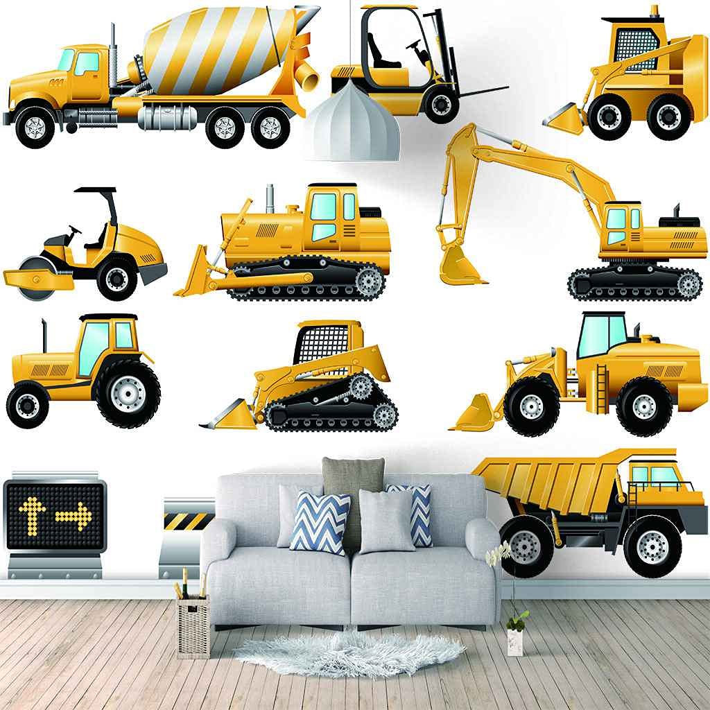 Papier peint panoramique 3D voiture jaune decoration murale