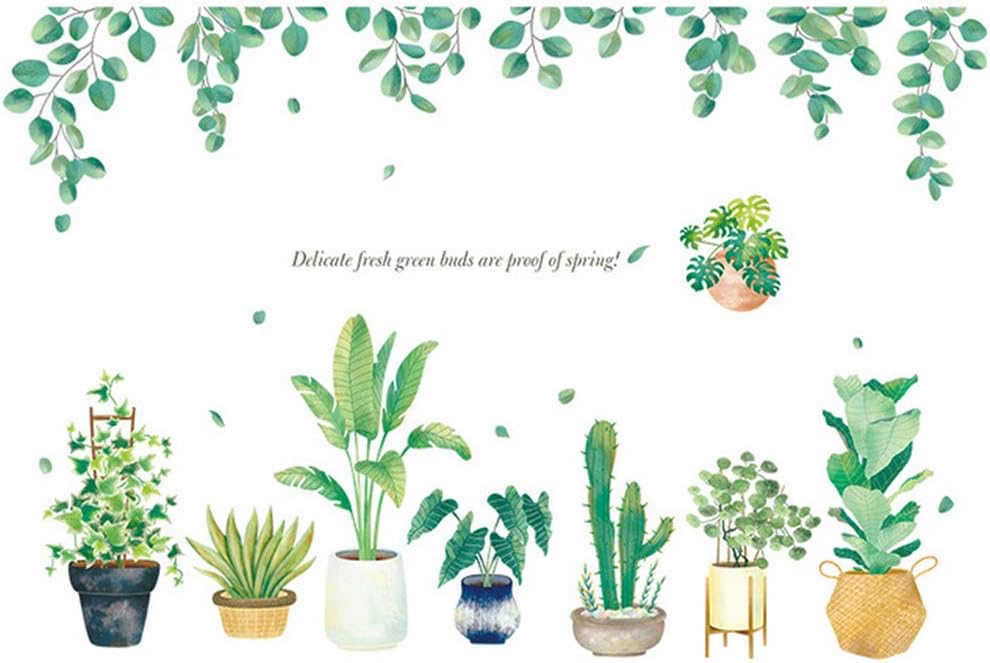 VVSMILE Plant Potted Wall Stickers Spring Potted Wallpaper Green Plant Stickers PVC Wall decal for Bedroom Living Room for Students Christmas Thanksgiving gifts