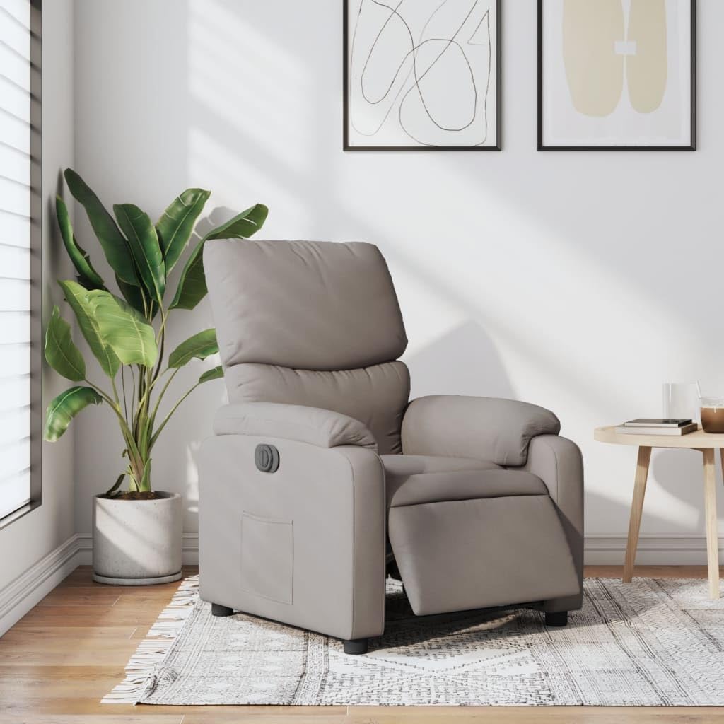 Fotel relaksacyjny, elektryczny, szarobrązowy, z regulowaną funkcją leżenia i wyściełanym oparciem, ergonomiczny fotel telewizyjny z podłokietnikami, kieszeń boczna