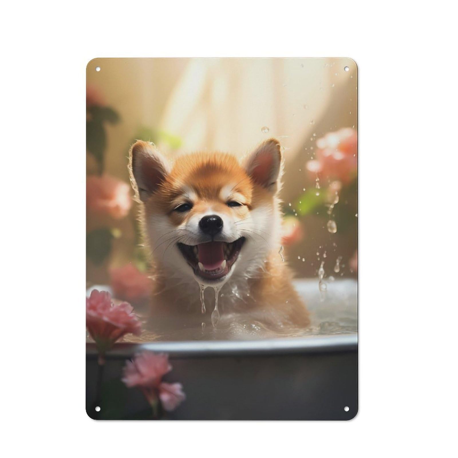 Junmoney Shiba Inu Puppy Dog Water For Garden Room Or Summerhouse, Retro Metal Sign 40X30cm, For Metal Sign Collectors, For Vintage Wall Decor Fans