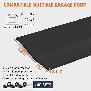 Garage Door Seal Top and Sides, 36FT Garage Weather Stripping Side Seal Top Seal, Universal Weatherproofing Garage Door Trim Weather Strip(Black)
