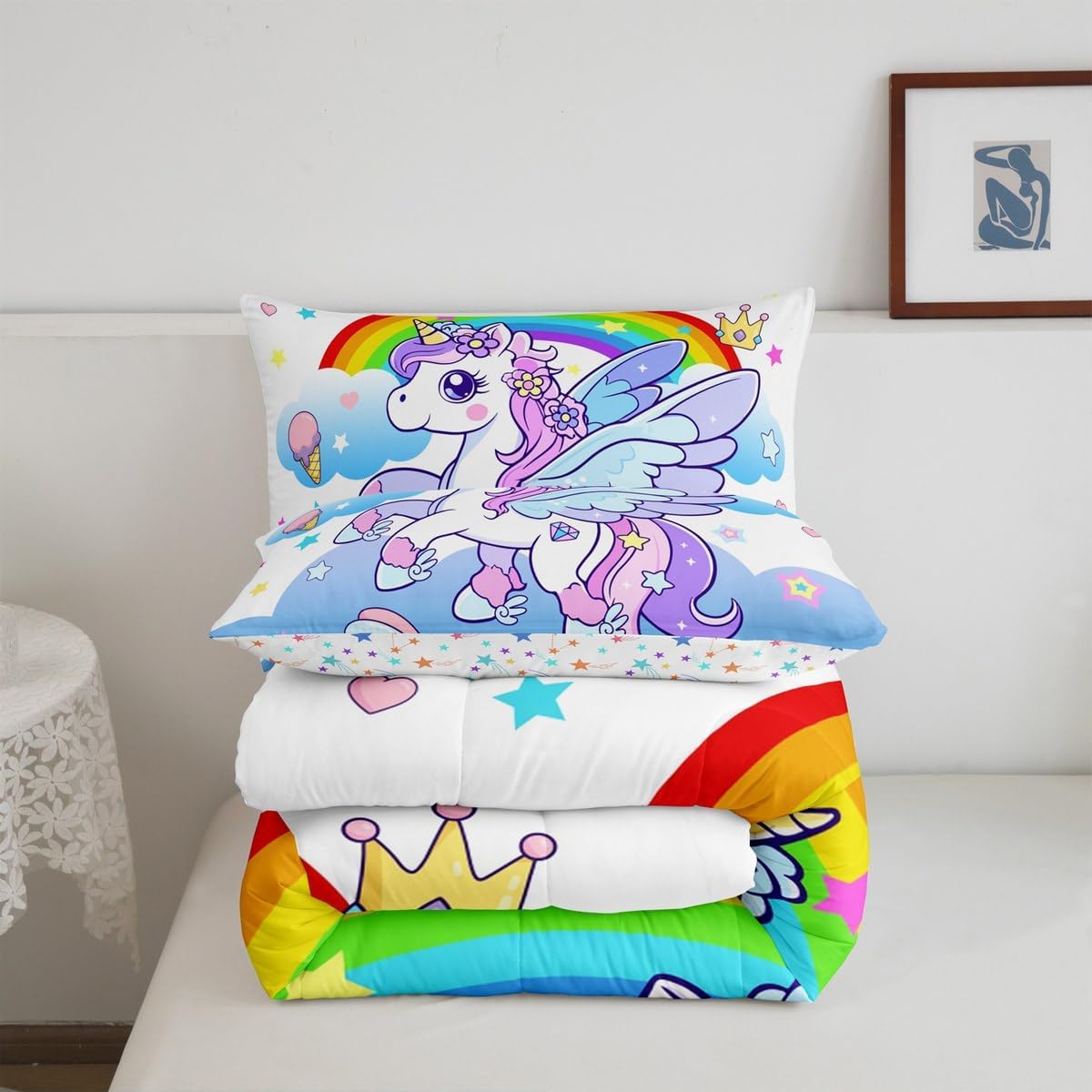 Girls Cute Unicorn Duvet Quilt Toddler Size Unicorn Glitter Bedding Set for Kids Boys Girls Decor Cute Animal Comforter Set Breathable Soft Lightweight Microfiber Rainbow Bedroom Decor Bedclothes