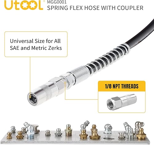 Miniatura 11 de UTOOL Kit de accesorios para pistola de engrase, acoplador de doble mango con limpiador de ajuste Zerk, roscas NPT de 1/8, accesorios Zerk fáciles