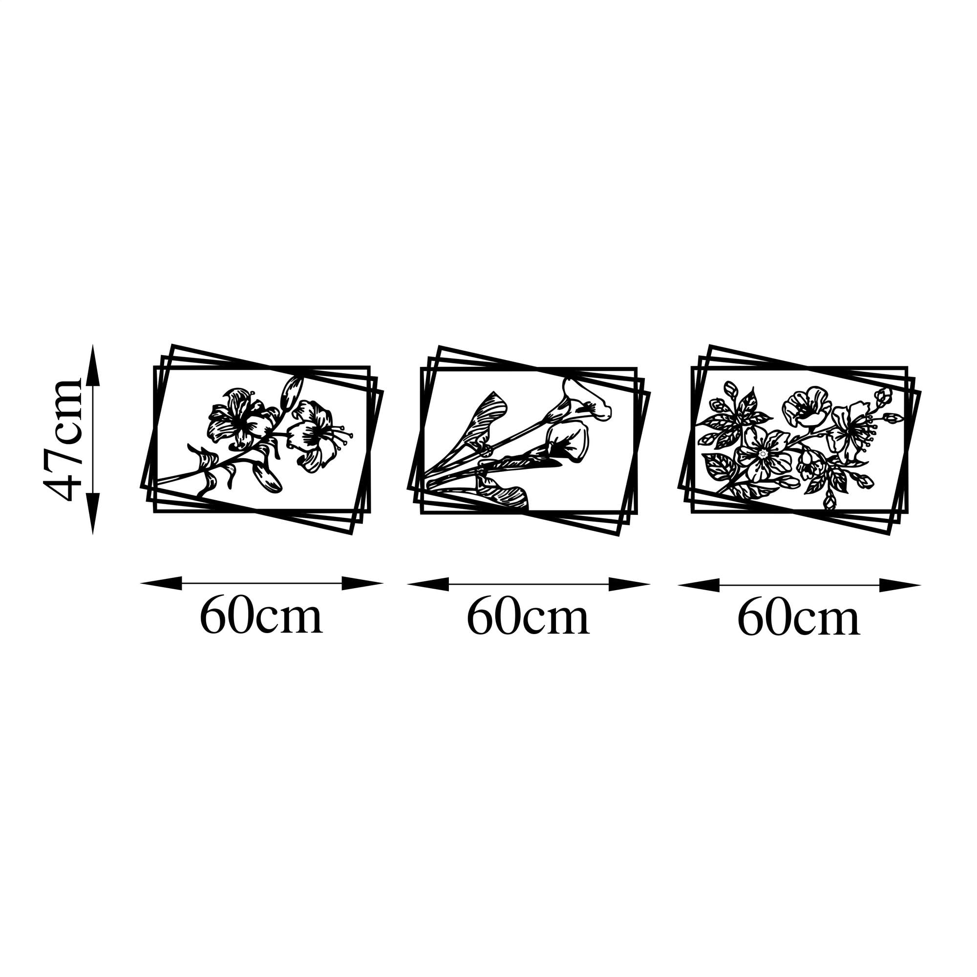 Hanah Home Elegante accesorio decorativo de pared de metal negro (3 piezas), 47 x 60 cm, 100% metal, 1,5 mm de grosor, perfecto para decoración moderna del hogar y paredes de galería
