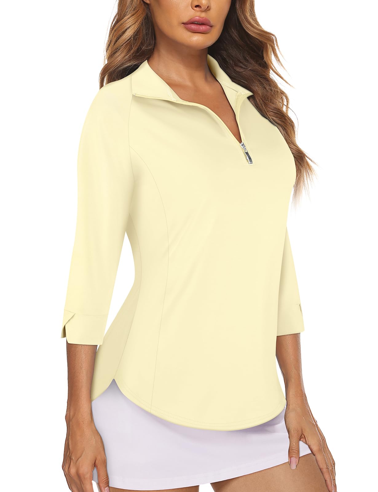 Cucuchy Style Womens Golf Shirt 3/4 Sleeve Quarter Zip Workout Tennis Tops Quick Dry UPF 50+ Shirts