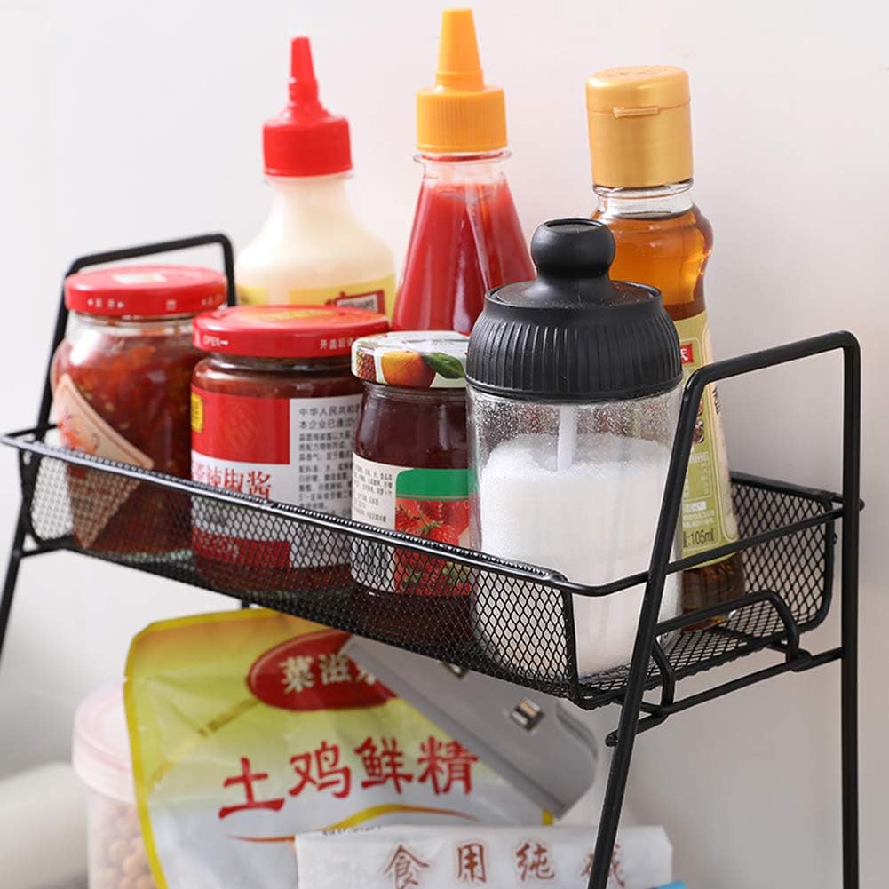 Spice Rack Organizer , 2-Tier Bathroom Shelf Organizer countertop, Kitchen Rack Organizer for Spice Can Sauce Jars Bottle (Black)