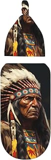 Native American The Old Chief Baby Stuff Swaddle Blanket with Beanie Set, Soft Print Baby Blanket Swaddle Sack for Boy and Girl