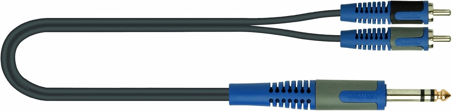 Roksolid 2m 2x Male Phono to 1x 6.3mm Stereo Jack Audio Cable