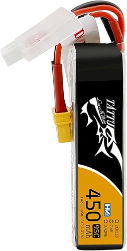 TATTU Paquete de baterías de alto voltaje 95C 2SLipo de 450mAh 7.6V con enchufe XT30 - Paquete largo para drones pequeños