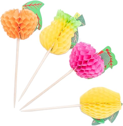 Púas de cóctel de frutas de papel y palillos de dientes de alimentos, brochetas de bambú de 4 pulgadas para bebidas, aperitivos y sándwiches,