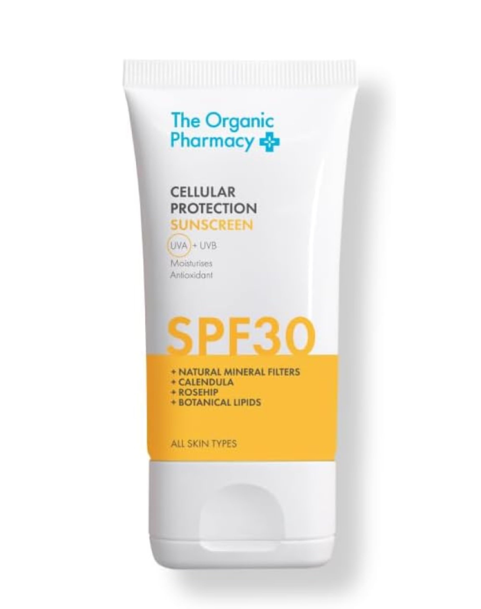The Organic Pharmacy Cellular Protection Sunscreen SPF 30, 40ml - Broad Spectrum Protection, Moisturise, With Natural Mineral Filters, Calendula, Rosehip, Organic 18.6%, Natural 86.6%