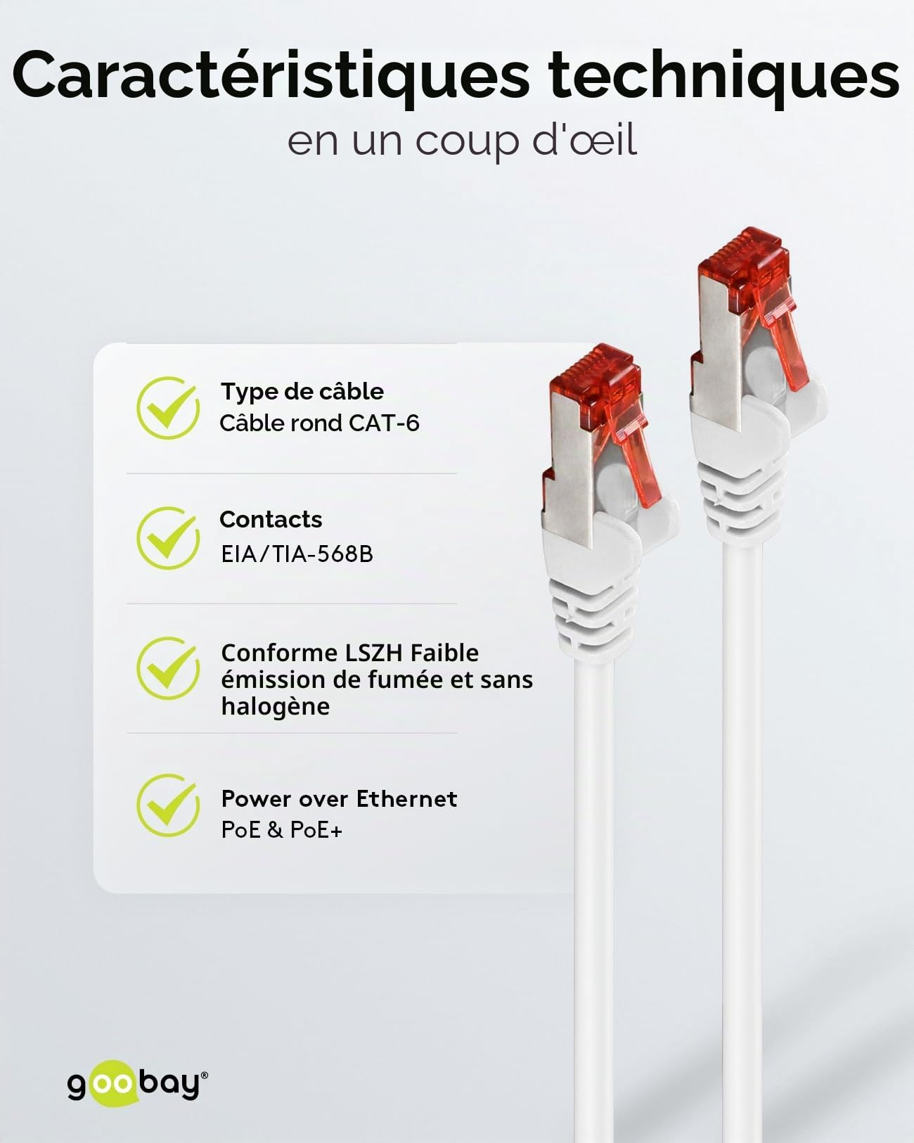 goobay Lot de 10 câbles réseau CAT6 blindés S/FTP/CU Ethernet PiMF LSZH/Cat 6 avec 10 Gbits Blanc 10 x 3 m 65988