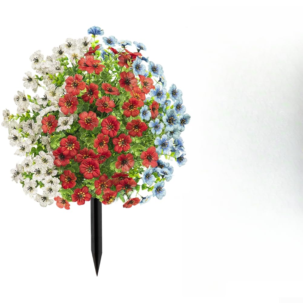 Ramo de eucalipto de seda, arreglo floral patriótico con tallos rojos, blancos y azules para el Día de la Independencia, boda, jardín, decoración del hogar, uso al aire libre, 56 cm