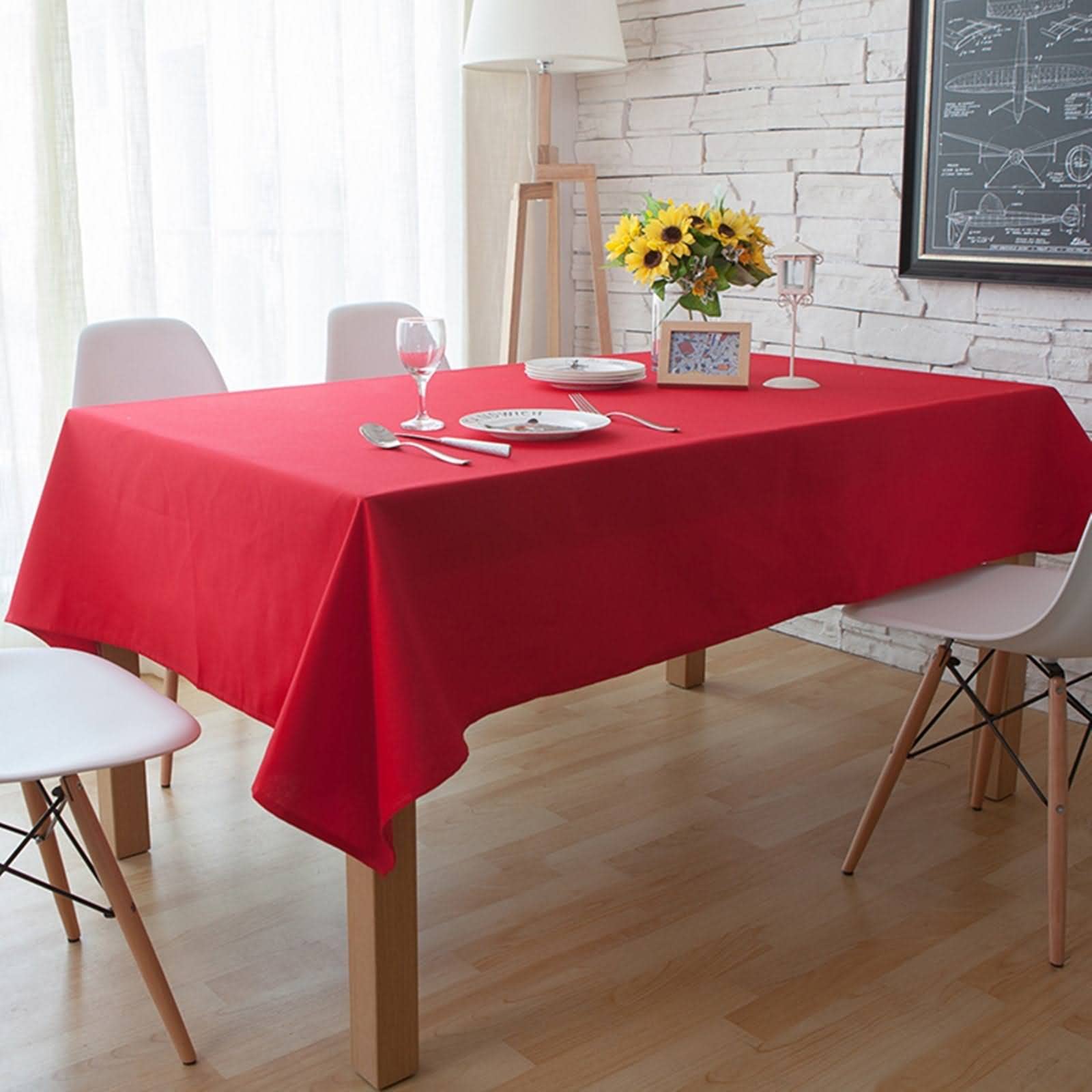 Nappe Table Chevet Nappe en Coton Enduit Rectangle Nappe Table Basse Nappe Coton Rectangulaire Unie Rouge Décoration De Protection De Table 140X140Cm
