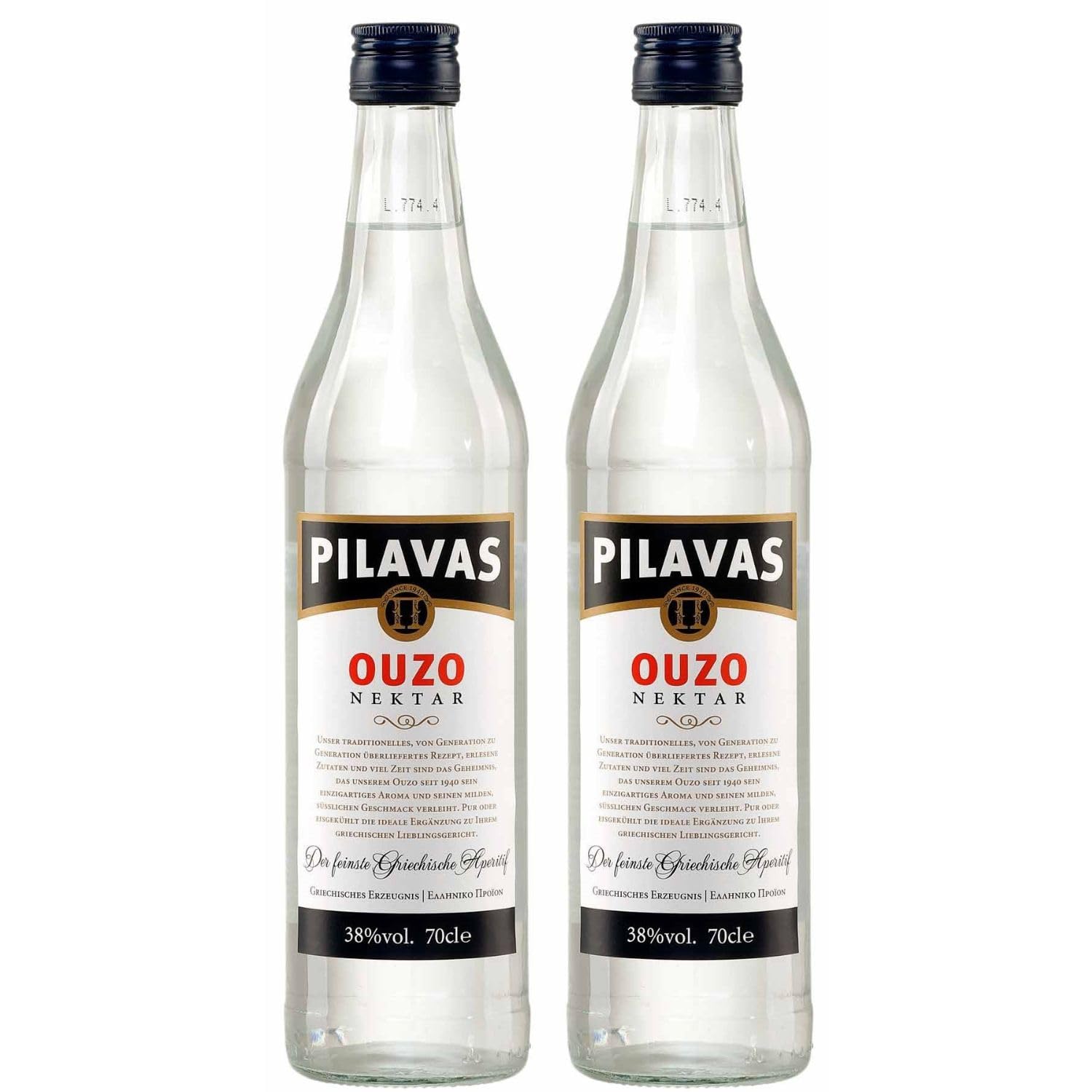 Ouzo Pilavas Nektar 2x 0,7l 38% Vol. | Sehr milder Ouzo aus Patras | + 20ml Jassas Olivenöl