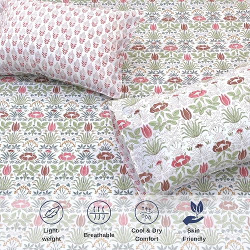 Image of TOAI Hand Block Printed Jaipuri Bedsheet | Bed Sheet Flatsheet | Pure Cotton | Single Bed Size 60 inchx90 inch | 300 TC Bedsheets | Includes 1 Pillow Cover |Spring Floral (Multicolour Floral)