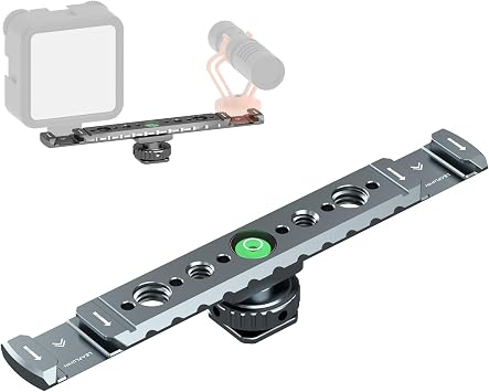 Dual Cold Shoe Mount for Vlogging, Metal Microphone Mount with 1/4" Tripod Screw, Hot Shoe Mount with 4 Screw Holes, Flash Bracket Suitable for DSLR Camera,Microphone Audio Recorder Monitors