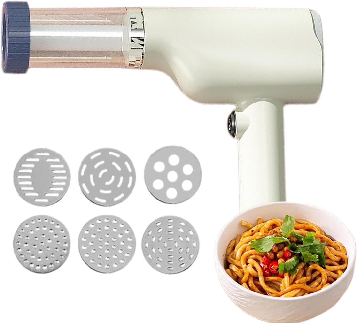 6-IN-1Handheld Electric Pasta Machine, Rechargeable Noodle Maker Machine, Cordless Automatic Pasta Maker Dough Press With5 Different Moulds For Kitchen