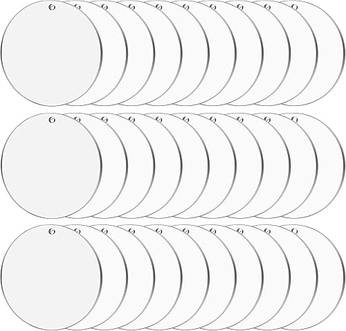 Cludoo Adornos acrílicos en blanco de 3.5 pulgadas, 30 piezas de adornos acrílicos redondos transparentes, adornos de disco acrílico con agujero