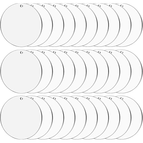 Cludoo 4 Inch Acrylic Ornaments Blanks, 30pcs Clear Round Acrylic Ornament Blanks, Acrylic Circle Disc Ornament Blanks with Hole for Vinyl, Christmas Decor, Engraving, Painting, and DIY Crafting