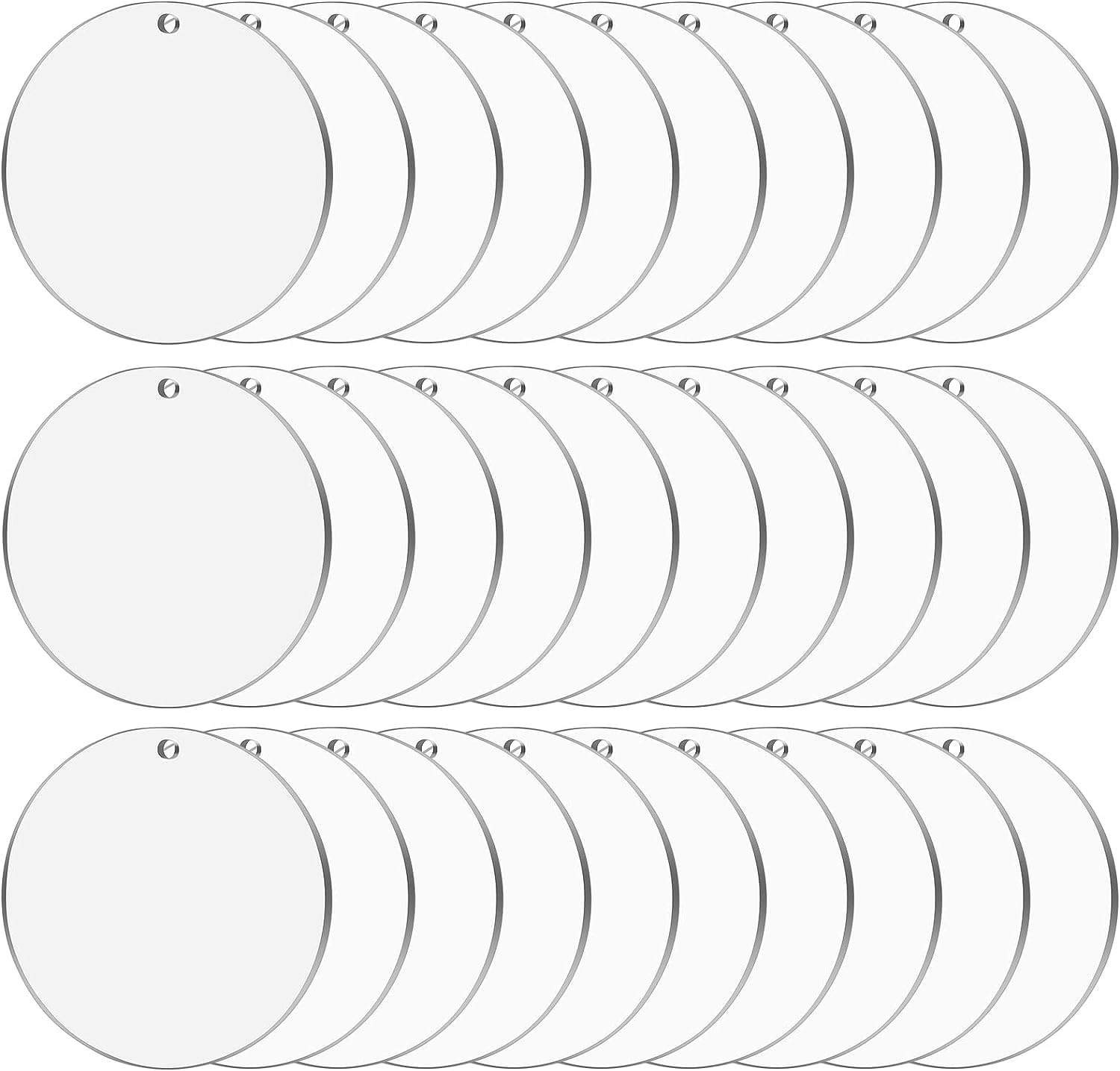 Cludoo 3.5 Inch Acrylic Ornaments Blanks, 30pcs Clear Round Acrylic Ornament Blanks, Acrylic Circle Disc Ornament Blanks with Hole for Vinyl, Christmas Decor, Engraving, Painting, and DIY Crafting
