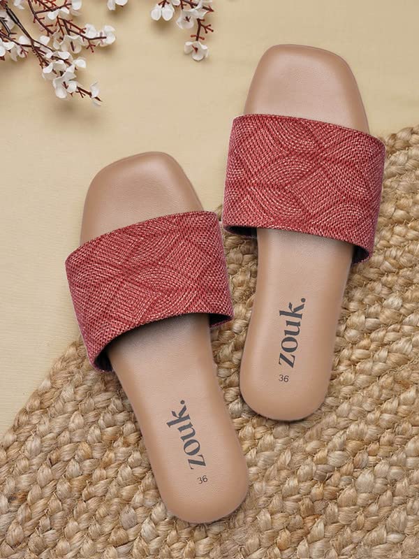 Image of ZOUK Womens Shimla Freesia Casual Flats RedFlat Sandal
