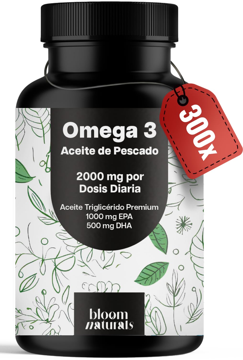 Omega 3 Capsulas – 300 cápsulas – 2000 mg por día – 1000 mg EPA, 500 mg DHA | Sin Sabor a Pescado – Omega 3 Aceite de Pescado – Producido en Alemania, testado en laboratorio, 2000 mg de Aceite de Pescado