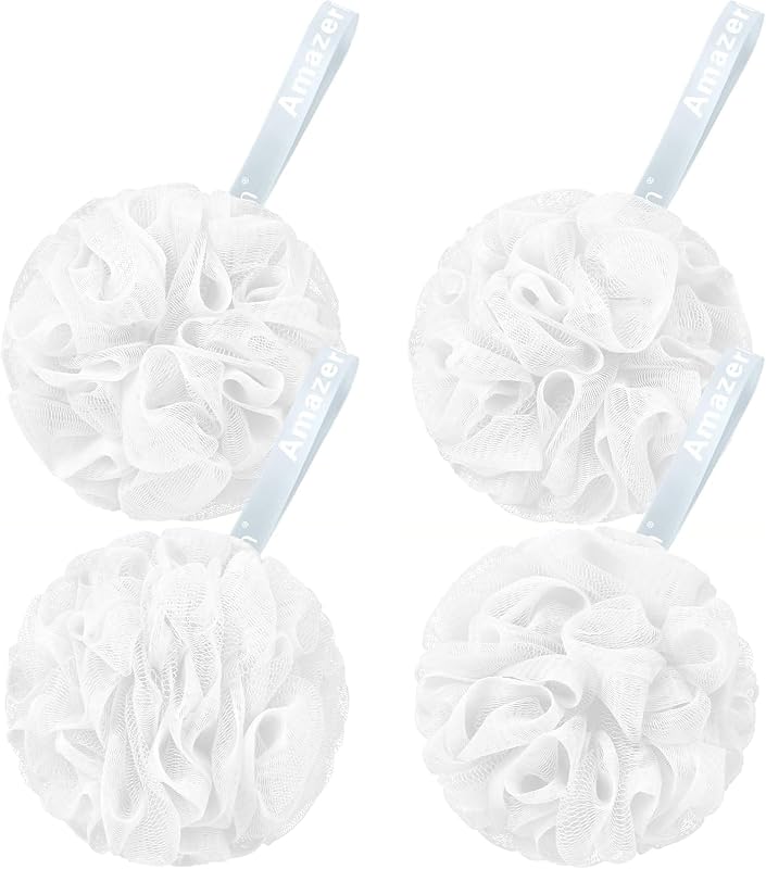 AmazerBath Bucha de banho em esponja de PE, 60 g por unidade, branca, pacote com 4