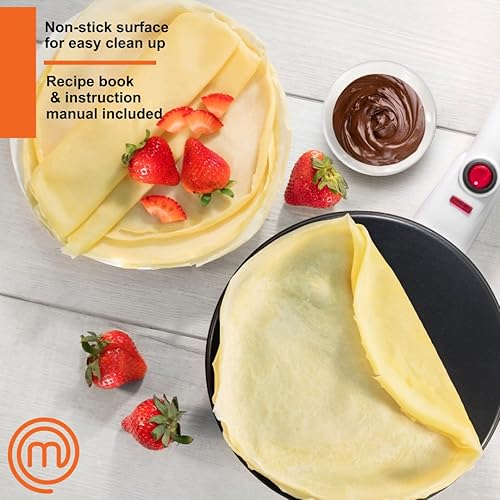 Miniatura 2 de MasterChef - Máquina de crepas inalámbrica con placa antiadherente más base eléctrica y espátula, guía de recetas incluida, máquina de panadería