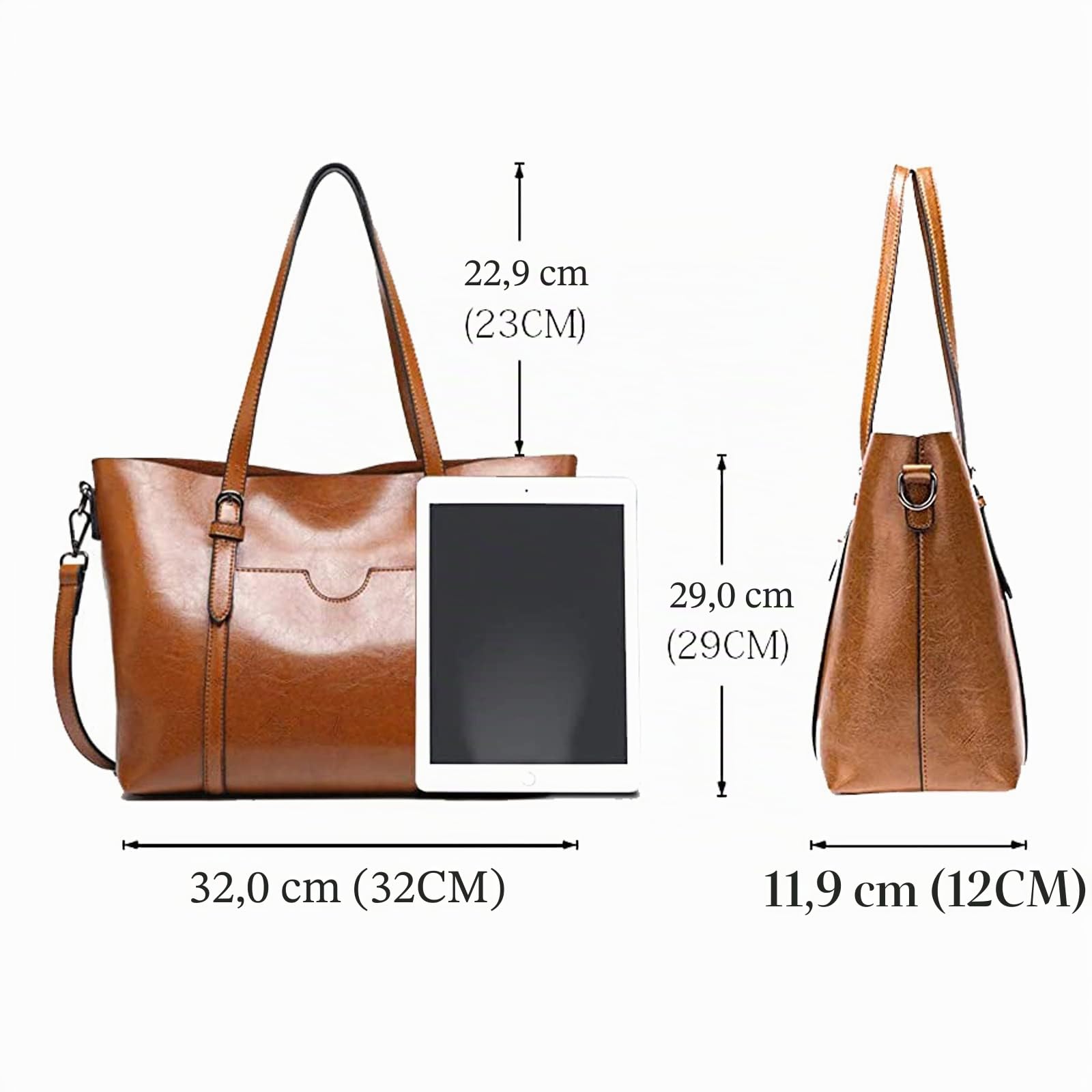 Sac à main en cuir souple pour femme - Grande capacité - Style rétro vintage - Avec poignée sur le dessus - Décontracté - Sac à bandoulière